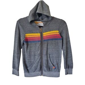 Aviator Nation Kids Gray Rainbow Stripe Zip Up Hoodie Sweatshirt Size 6 USA
